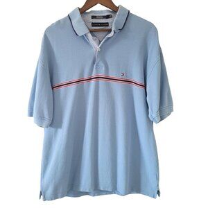 Tommy Hilfiger Striped Polo Shirt Mens Size 2XL Light Blue Logo Casual